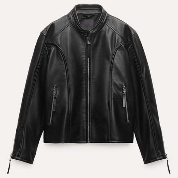 ZW COLLECTION ZIPPERED GENUINE LEATHER JACKET - Picture 7 of 16